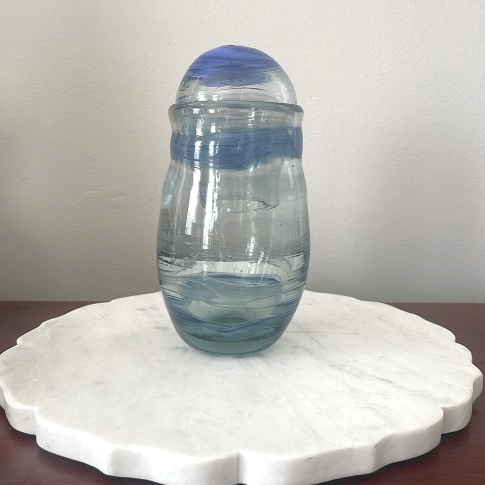 Blue Blown glass pitcher and cup
